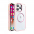 Shockproof Transparent Chrome Button Magnetic MagSafe Circle Corner Protection Case for Apple iPhone 15 Plus (Rose Pink)