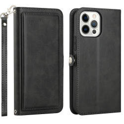 Premium PU Leather Wallet Case, Card Slots, Shockproof Protection for iPhone 15 Pro Max (Black)