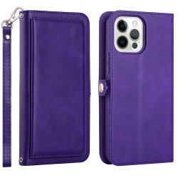 Premium PU Leather Wallet Case, Card Slots, Shockproof Protection for iPhone 15 Pro Max (Purple)