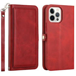 Premium PU Leather Wallet Case, Card Slots, Shockproof Protection for iPhone 15 Pro Max (Red)