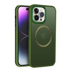 Magnetic MagSafe Hybrid Case with Stainless Camera Edge & Button Shields for iPhone 15 Pro Max (Green)