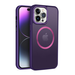 Shockproof MagSafe Hybrid Cover Case for iPhone 15 Plus w/ Stainless Camera Edge, Button Shields (Purple)