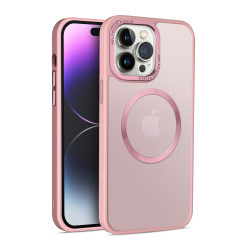 Shockproof MagSafe Hybrid Cover Case for iPhone 15 Plus w/ Stainless Camera Edge, Button Shields (Rose Pink)