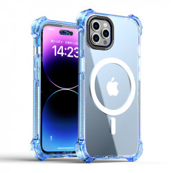 Slim Transparent Shockproof Corner Bumper Protection Magnetic MagSafe Circle Cover Case for Apple iPhone 15 Plus (Blue)