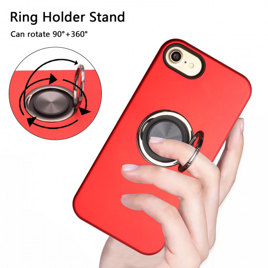 Glossy Dual Layer Armor Hybrid Stand Metal Plate Flat Ring Case for Apple iPhone 8 Plus / 7 Plus (Red)