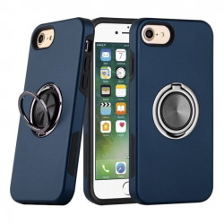 Glossy Dual Layer Armor Hybrid Stand Metal Plate Flat Ring Case for Apple iPhone 8 Plus / 7 Plus (Navy Blue)