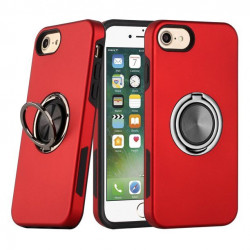 Glossy Dual Layer Armor Hybrid Stand Metal Plate Flat Ring Case for Apple iPhone 8 Plus / 7 Plus (Red)