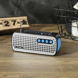 Sleek Silver Grill Design Portable Bluetooth Wireless Speaker P150 with Micro SD and USB Slots, FM Radio, and a Durable Shell for Universal Devices (Blue)