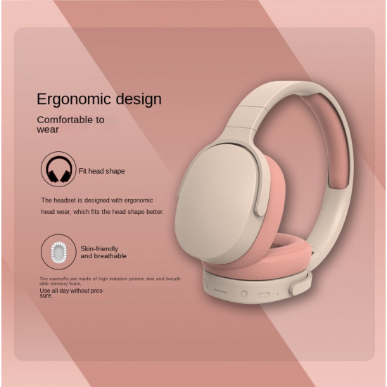 Foldable Bluetooth Wireless Headset P2961 with Built-in Mic, FM Radio, AUX & SD Card Slot - Universal Compatibility & HiFi Stereo Sound (Beige)