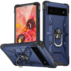 Shockproof Tech Armor Ring Stand Rugged Case with Metal Plate for Google Pixel 7 (Blue)