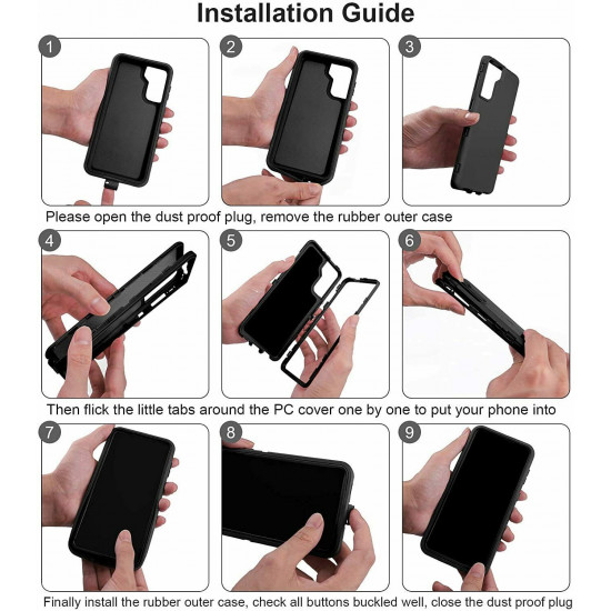 Heavy Duty Armor Robot Case with Clip for Samsung Galaxy S23 Ultra 5G (Black Orange)