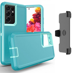 Heavy Duty Armor Robot Case with Clip for Samsung Galaxy S23 5G (AquaBlue Blue)