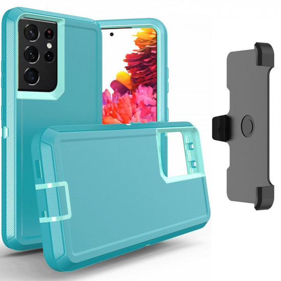 Heavy Duty Armor Robot Case with Clip for Samsung Galaxy S23 Plus 5G (AquaBlue Blue)