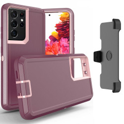 Heavy Duty Armor Robot Case with Clip for Samsung Galaxy S23 Plus 5G (Burgundy Pink)