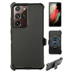 Heavy Duty Armor Robot Case with Clip for Samsung Galaxy Note 20 Ultra (Black Black)