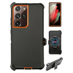 Heavy Duty Armor Robot Case with Clip for Samsung Galaxy S23 5G (Black Orange)