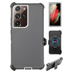 Heavy Duty Armor Robot Case with Clip for Samsung Galaxy S23 5G (Gray White)
