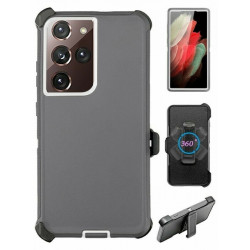 Heavy Duty Armor Robot Case with Clip for Samsung Galaxy Note 20 (Gray White)