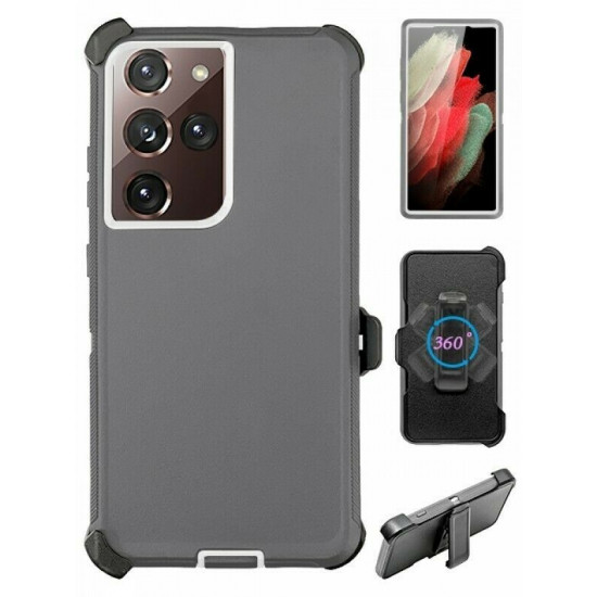 Heavy Duty Armor Robot Case with Clip for Samsung Galaxy S23 Ultra 5G (Gray White)