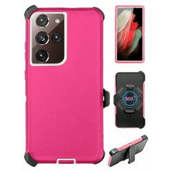 Heavy Duty Armor Robot Case with Clip for Samsung Galaxy Note 20 (HotPink White)