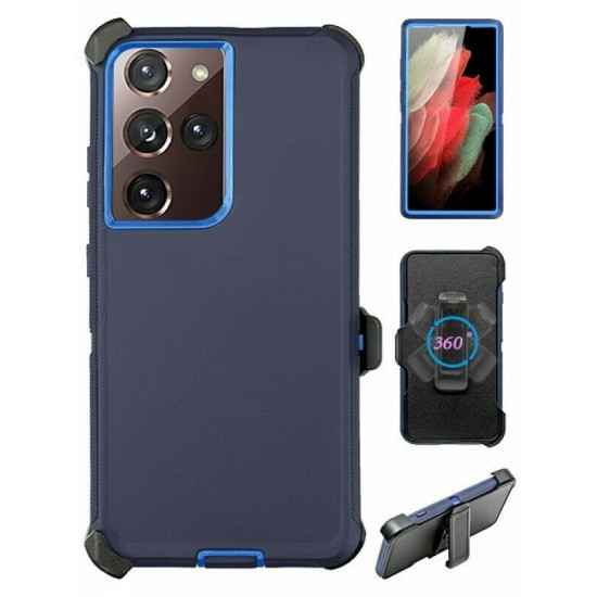 Heavy Duty Armor Robot Case with Clip for Samsung Galaxy Note 20 (NavyBlue Blue)