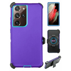 Heavy Duty Armor Robot Case with Clip for Samsung Galaxy Note 20 Ultra (Purple Blue)