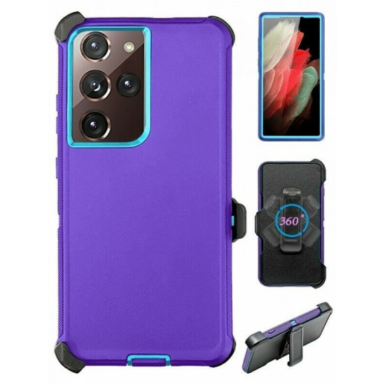 Heavy Duty Armor Robot Case with Clip for Samsung Galaxy Note 20 (Purple Blue)