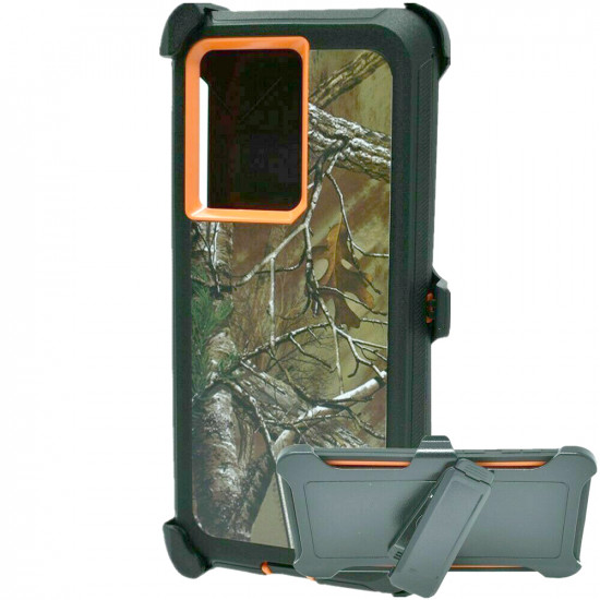 Premium Camo Heavy Duty Case with Clip for Samsung Galaxy S23 Plus 5G (Camo Tree Orange)