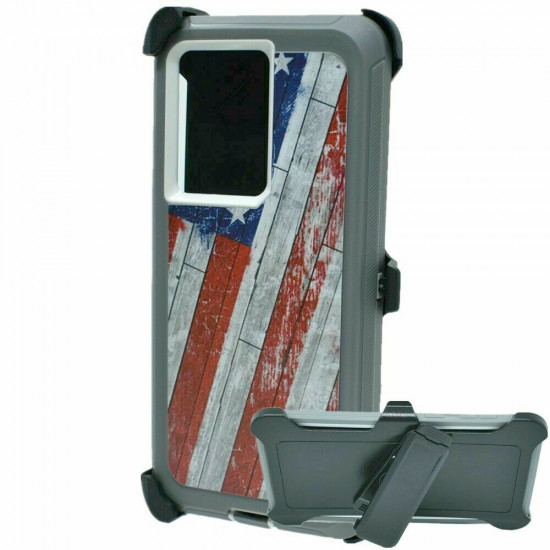 Premium Camo Heavy Duty Case with Clip for Samsung Galaxy Note 20 Ultra (USA Flag)