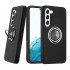 Glossy Dual Layer Armor Hybrid Stand Metal Plate Flat Ring Case for Samsung Galaxy S23 5G (Black)