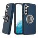 Glossy Dual Layer Armor Hybrid Stand Metal Plate Flat Ring Case for Samsung Galaxy S23 5G (Navy Blue)