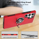 Glossy Dual Layer Armor Hybrid Stand Metal Plate Flat Ring Case for Samsung Galaxy S23 Ultra 5G (Navy Blue)
