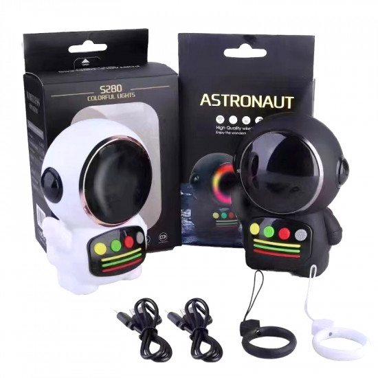 Astronaut Figure LED Light Portable Bluetooth Speaker S280: Universal Wireless Music Device with USB, SD Card Slot, FM Radio (White)