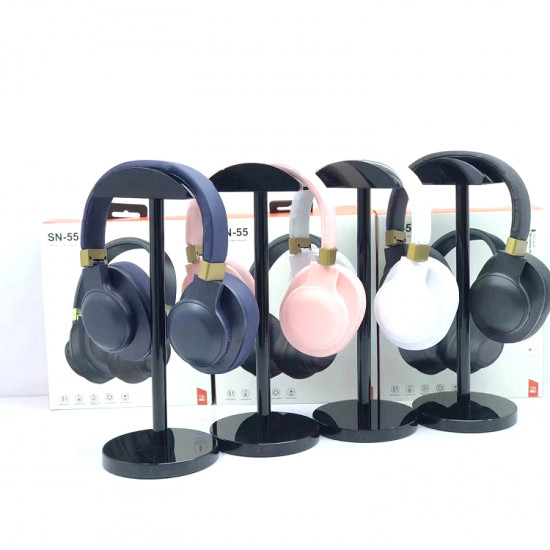 HD Sound Bluetooth Wireless Headset SN-55 with Soft Cushion, Built-in Mic, FM Radio, LED Light, AUX & SD Card Slot - Universal Compatibility (White)
