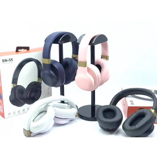 HD Sound Bluetooth Wireless Headset SN-55 with Soft Cushion, Built-in Mic, FM Radio, LED Light, AUX & SD Card Slot - Universal Compatibility (White)