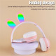Cute Bunny Ear Wireless Bluetooth Headset ST81M with Microphone, FM Radio, LED Light, AUX Port, SD Card Slot, Foldable & Extendable Design (Purple)