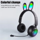 Cute Bunny Ear Wireless Bluetooth Headset ST81M with Microphone, FM Radio, LED Light, AUX Port, SD Card Slot, Foldable & Extendable Design (Purple)