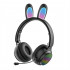 Cute Bunny Ear Wireless Bluetooth Headset ST81M with Microphone, FM Radio, LED Light, AUX Port, SD Card Slot, Foldable & Extendable Design (Black)