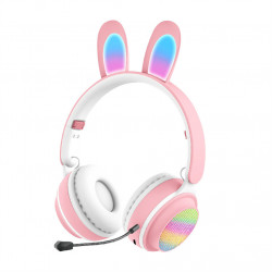 Cute Bunny Ear Wireless Bluetooth Headset ST81M with Microphone, FM Radio, LED Light, AUX Port, SD Card Slot, Foldable & Extendable Design (Pink)