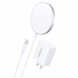 MagLeap Magsafe Style 15W Fast Wireless Charger with PD Adapter T517 for iPhone 12 Series & Magsafe Case - Round, White, Qi-Compatible (White)