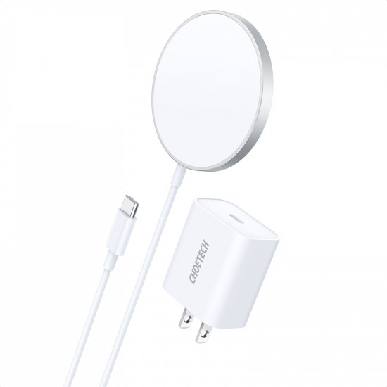 MagLeap Magsafe Style 15W Fast Wireless Charger with PD Adapter T517 for iPhone 12 Series & Magsafe Case - Round, White, Qi-Compatible (White)