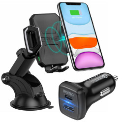 10W Fast Wireless Car Charger, Universal Qi-Compatible Dashboard & Windshield Mount Holder with Car Adapter, T521W (Black)