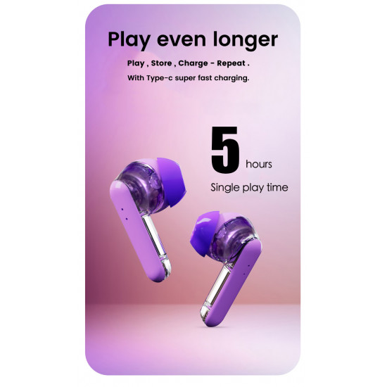 Smart Touch TWS Bluetooth Headset TC10 with Transparent Charging Case, Built-in Mic, Battery Display, for Universal Cell Phone & Bluetooth Device (Purple)