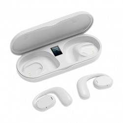 Wireless TC18 TWS Open Ear Bluetooth Gaming Earbuds with Microphone, Battery Display, Powerful Bass - Universal Compatibility (White)