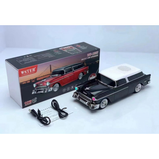 Vintage Style Car Bluetooth Speaker, LED Lights, USB & SD Slot, FM Radio, AUX Port, WS-1955 for All Bluetooth Devices (Red)