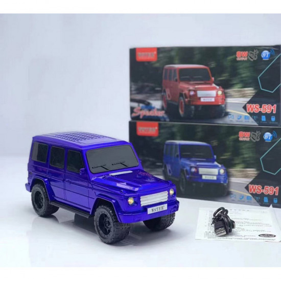 SUV Shaped Bluetooth Speaker, Compact & Rugged, LED Lights, USB & SD Slot, FM Radio, WS591 for All Bluetooth Devices (Blue)