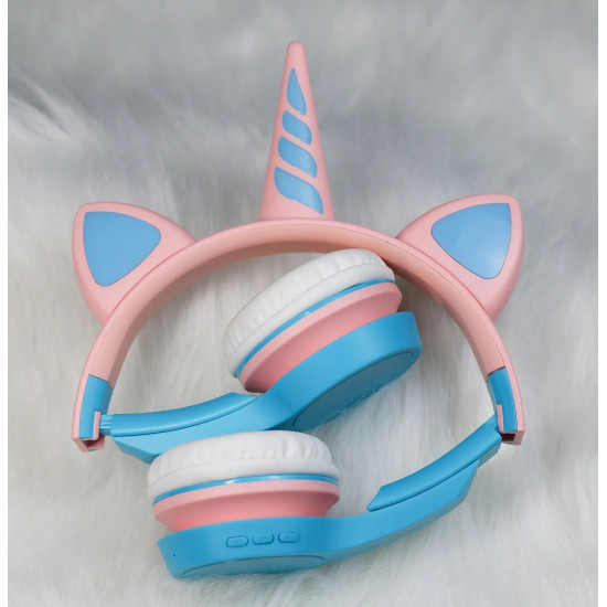 Unicorn Design Bluetooth Wireless Foldable Headphone with Mic, FM Radio, LED Light, AUX Port, SD Card Slot, HiFi Stereo Sound, Deep Bass (BlackPink)