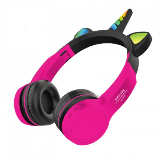 Unicorn Design Bluetooth Wireless Foldable Headphone with Mic, FM Radio, LED Light, AUX Port, SD Card Slot, HiFi Stereo Sound, Deep Bass (BlackPink)
