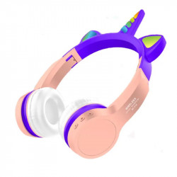 Unicorn Design Bluetooth Wireless Foldable Headphone with Mic, FM Radio, LED Light, AUX Port, SD Card Slot, HiFi Stereo Sound, Deep Bass (Purple Pink)