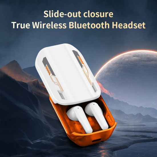 YX08 Gaming Style TWS True Wireless Bluetooth Headset with Handsfree Functionality, Built-in Mic, Battery Display for All Bluetooth Devices (White)